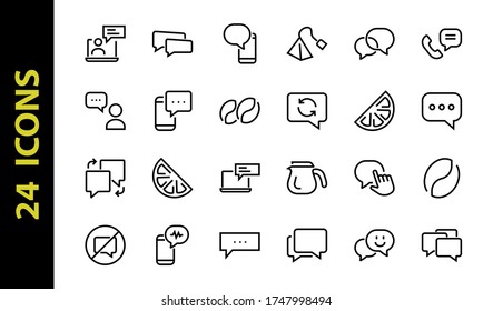 Simple set of message line vector line icons. contains icons such as conversation, SMS, notifications, group chat, and more. Editable stroke. 48x48 pixels perfect, white background.