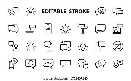 Simple set of message line vector line icons. contains icons such as conversation, SMS, notifications, group chat, and more. Editable stroke. 48x48 pixels perfect, white background.