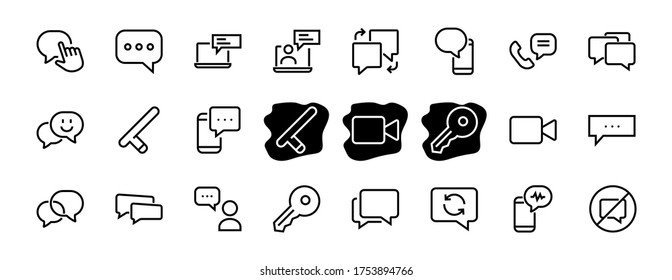 Simple set of message line vector line icons. contains icons such as conversation, SMS, notifications, group chat, and more. Editable stroke. 48x48 pixels perfect, white background.
