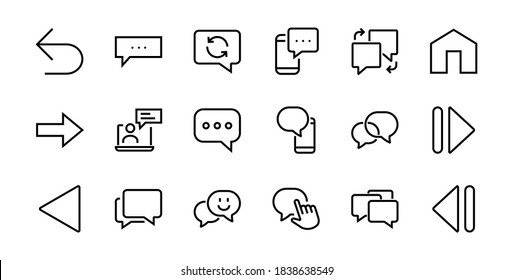 Simple set of message line vector line icons. contains icons such as conversation, SMS, notifications, group chat, and more. Editable stroke. 48x48 pixels perfect, white background.