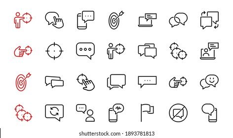 Simple Set Of Message Line Vector Line Icons. Contains Icons Such As Conversation, SMS, Notifications, Group Chat, And More. Editable Stroke. 48x48 Pixels Perfect, White Background.