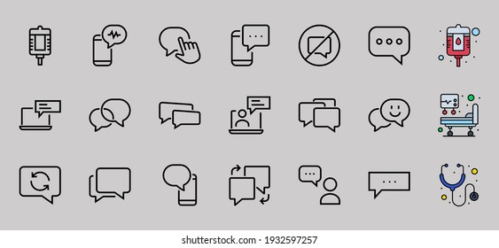 Simple set of message line vector line icons. contains icons such as conversation, SMS, notifications, group chat, and more. Editable stroke. 48x48 pixels perfect, white background.