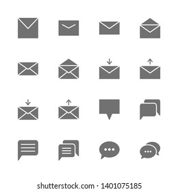 Simple Set of messages Related Vector  solid silhouette Icons. Contains such as mail, email. send, receive, chatting, talking, bubble, text, word, read, open, close, socail app and more. illustration