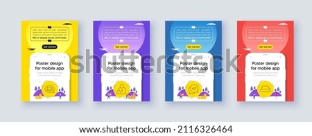 Simple set of Messenger, Approved and Lock line icons. Poster offer design with phone interface mockup. Include Mini pc icons. For web, application. Vector