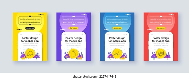 Simple set of Messenger, Bra and T-shirt line icons. Poster offer design with phone interface mockup. Include Tips icons. For web, application. Vector