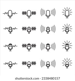 Simple set of Microphone line icons. Stroke vector elements for trendy design. Retro microphone icon vector with effect. Simple pictograms for mobile concept and web apps. Vector line icons isolated 