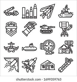 Einfache Zusammenstellung von Symbolen der militärischen Vektorillustration