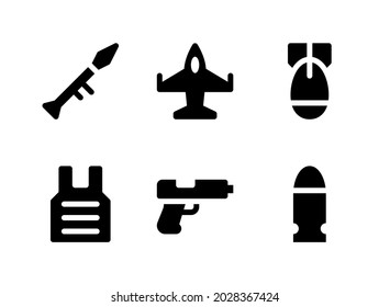 Simple Set of Military Related Vector Solid Icons. Contains Icons as Bomb, Kevlar, Pistol, Bullet and more.