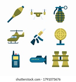 Iconos de color de vectores militares simples