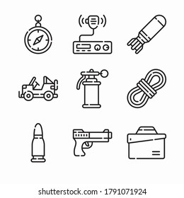 Juego simple de iconos de línea de vectores militares. Línea con trazo editable