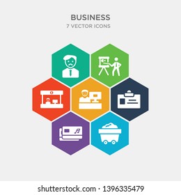 simple set of mining cart, music business card, color business card, supermarket cashier icons, contains such as icons bank teller, man presentation, man with moustach and more. 64x64 pixel perfect.