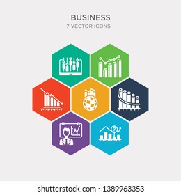 simple set of missing data on analytics line graphic, person in data analytics presentation with a graphic on a screen, decreasing stocks bars graphic, globe analytics icons, contains such as icons