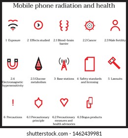 Simple set of Mobile phone radiation and health icons