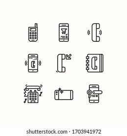 Conjunto simple de iconos de línea de vectores relacionados con teléfonos y móviles