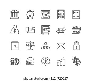 Simple Set of Money and Bank vector thin line icons, Editable Stroke linear symbols