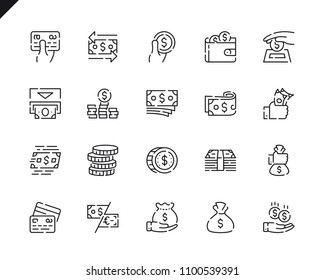 Simple Set Money Line Icons for Website and Mobile Apps. Contains such Icons as Finance, Wallet, Card, ATM, Bundle of Money, Coin. 48x48 Pixel Perfect. Vector illustration.