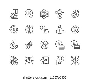 Simple Set of Money Movement Related Vector Line Icons. 
Contains such Icons as Investment, Send Money, Mass Pay and more.
Editable Stroke. 48x48 Pixel Perfect.
