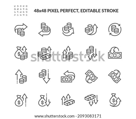 Simple Set of Money Movement Related Vector Line Icons. 
Contains such Icons as Profit, Cash back, Gain, Loose and more. Editable Stroke. 48x48 Pixel Perfect. Imagine de stoc © 