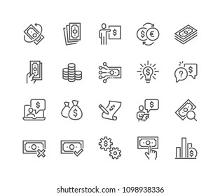 Simple Set of Money Related Vector Line Icons. Contains such Icons as Business Idea, Financial Audit, Report and more.
Editable Stroke. 48x48 Pixel Perfect.