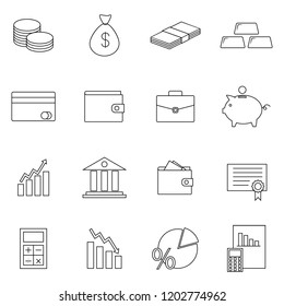 Simple Set of Money Related Vector Line Icons. Contains such Icons as Wallet, ATM, Bundle of Money, Coin and more.