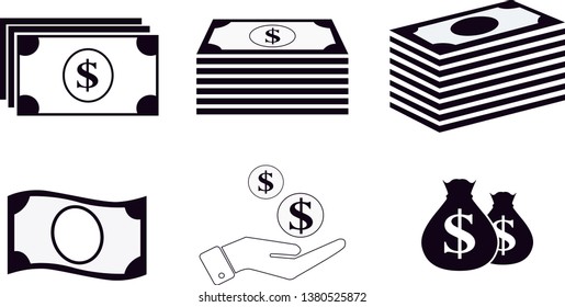 Simple Set of Money Related Vector Line Icons. Contains such Icons as Wallet, ATM, Bundle of Money, Hand with a Coin.
