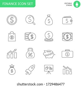 Simple Set of Money Related Vector Line Icons. Editable Stroke