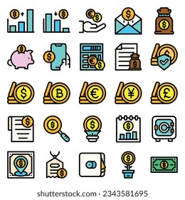 Simple Set of Money Related Vector Line Icons. Contains such Icons as Wallet, ATM, Bundle of Money, Hand with a Coin and more. Editable Stroke. 96x96 Pixel Perfect.