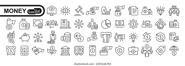 Simple Set of Money Related Vector Line Icons. Set of Banking, Wallet and Coins icons. Credit card, Currency exchange and Cashback money service. Euro and Dollar, Cash wallet, exchange.	