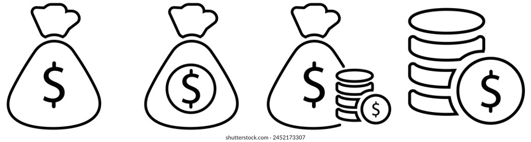 Simple Set of Money Related Vector Line Icons. Contains such Icons as Wallet, ATM, Bundle of Money, Hand with a Coin and more. collection 