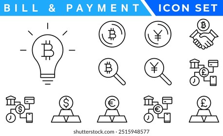 Conjunto simple de iconos de línea de Vector relacionados con dinero. Contiene íconos como billetera, cajero automático, Paquete de dinero, mano con una moneda y más. Trazo Editable. 48x48 píxeles perfecto.