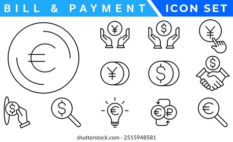Simple Set of Money Related Vector Line Icons. Contains such Icons as Wallet, ATM, Bundle of Money, Hand with a Coin and more. Editable Stroke. 48x48 Pixel Perfect.