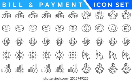 Simple Set of Money Related Vector Line Icons. Contains such Icons as Wallet, ATM, Bundle of Money, Hand with a Coin and more. Editable Stroke. 48x48 Pixel Perfect.