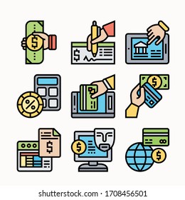 Simple Set of Money Related Vectorcolor Icons. Contains such Icons as Wallet, ATM, Bundle of Money, Hand with a Coin and more.