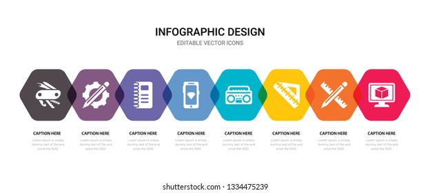 simple set of monitor, de, ruler, boombox icons, contains such as icons smartphone, notebook, cogwheel, swiss army knife and more. 64x64 pixel perfect. editable vector set