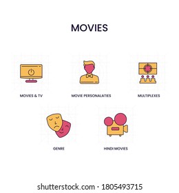Simple Set of Movies Vector Outline Icons. Contains such Icons as Movies, Personalities, and Multiplexes.
