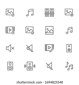 Simple set of multimedia icons in trendy line style. Modern vector symbols, isolated on a white background. Linear pictogram pack. Line icons collection for web apps and mobile concept.