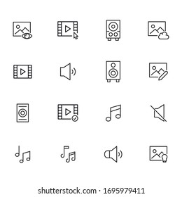 Simple set of multimedia icons in trendy line style. Modern vector symbols, isolated on a white background. Linear pictogram pack. Line icons collection for web apps and mobile concept.