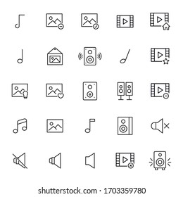 Simple set of multimedia icons in trendy line style. Modern vector symbols, isolated on a white background. Linear pictogram pack. Line icons collection for web apps and mobile concept.