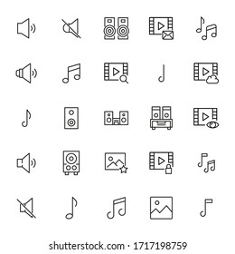 Simple set of multimedia icons in trendy line style. Modern vector symbols, isolated on a white background. Linear pictogram pack. Line icons collection for web apps and mobile concept.