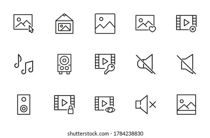 Simple set of multimedia icons in trendy line style. Modern vector symbols, isolated on a white background. Linear pictogram pack. Line icons collection for web apps and mobile concept.