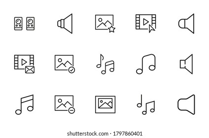 Simple set of multimedia icons in trendy line style. Modern vector symbols, isolated on a white background. Linear pictogram pack. Line icons collection for web apps and mobile concept.
