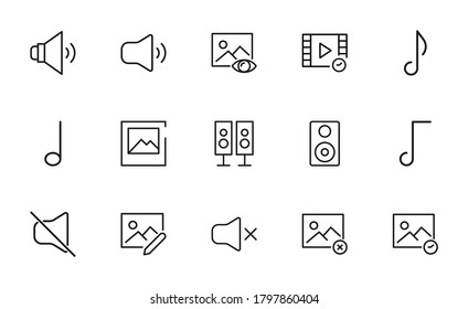 Simple set of multimedia icons in trendy line style. Modern vector symbols, isolated on a white background. Linear pictogram pack. Line icons collection for web apps and mobile concept.
