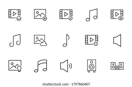Simple set of multimedia icons in trendy line style. Modern vector symbols, isolated on a white background. Linear pictogram pack. Line icons collection for web apps and mobile concept.