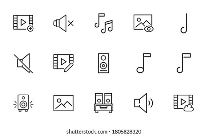 Simple set of multimedia icons in trendy line style. Modern vector symbols, isolated on a white background. Linear pictogram pack. Line icons collection for web apps and mobile concept.