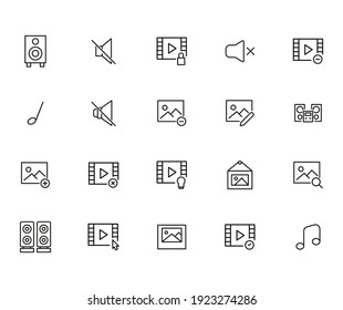 Simple set of multimedia icons in trendy line style. Modern vector symbols, isolated on a white background. Linear pictogram pack. Line icons collection for web apps and mobile concept.