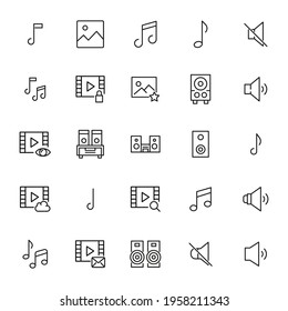 Simple set of multimedia icons in trendy line style. Modern vector symbols, isolated on a white background. Linear pictogram pack. Line icons collection for web apps and mobile concept.