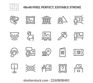Simple Set Museum Related Vector Line Icons  
Contains such Icons as Tourist Group  Sculpture  Art Gallery   more  Editable Stroke  48x48 Pixel Perfect 