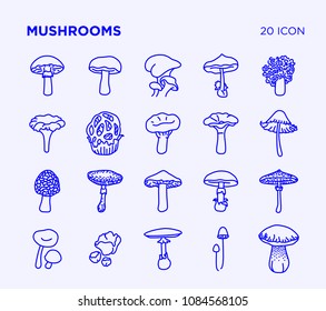 Simple set of mushrooms vector line icons