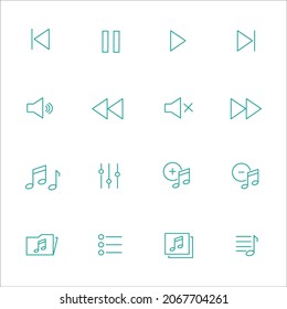 Simple Set of Music Controls Related Vector Line Icons. Contains such Icons as Artist, Songs List, Mute and more. Editable Stroke.