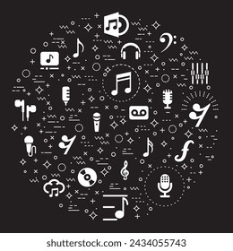 Simple Set of music and music note Related Vector Line Illustration. Contains such Icons as media, sound, multimedia, audio, musical, waveform and more.